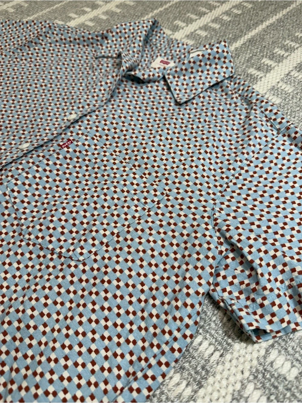 Levi's small Short Sleeve Printed Camp Shirt - Blue, White & Brown Pattern